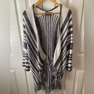 wooden ships Navy White Stripe Cotton Blend Fringe Oversize Open Knit Cardigan S